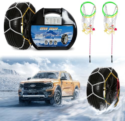SilverCherry Cadenas de Nieve para Coche, Cadenas Coche Nieve, Snow Chains, Antideslizantes y Resistentes al Desgaste - Para Hielo, Nieve y Barro - Universales para SUV, Turismos y Todo Terreno (KN40)
