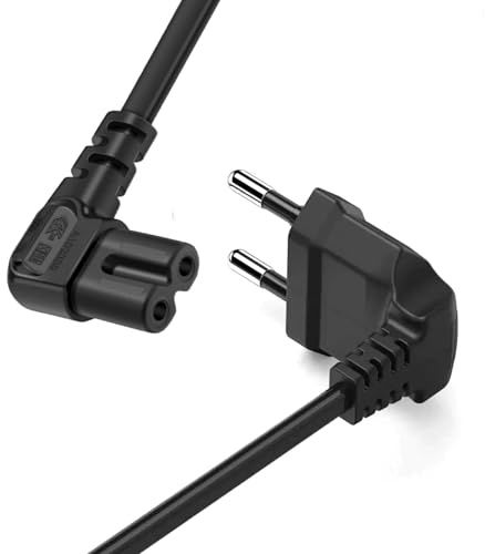 TNSLAND Netzkabel 1.8m, 90° Eurostecker Stromkabel 2 Polig, Flexibles C7 Kabel Power Cord, Anschlusskabel mit Stecker, Kompatibel PS5 Power Cable, PS4 Stromkabel, für Drucker, Netzteile, Fernseher
