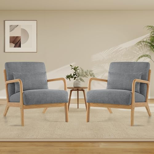 Aunekiv Lounge-Sessel, 2er-Set Akzentstuhl mit Kissen, Polstersessel mit Holzrahmen & Armlehnen, Moderner Lesesessel für Wohnzimmer, Schlafzimmer, Leseecke & Büro (81.5 x 63.5 x 74.5 cm, Dunkelgrau)