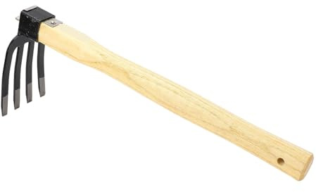 Walfront Outil de Jardin Léger, Fourche à Houe Combinée pour Creuser, Désherber, écraser et Aérer Le Sol, Motoculteur Robuste à Double Usage avec Poignée en Bois, Rangement Pratique pour Plusieurs