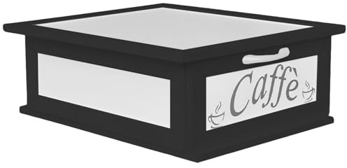 PARAMAISON Portacialde in Legno | Cassetto Porta Capsule per Nespresso, Dolce Gusto o Lavazza | Organizer per Caffè, Tè e Tisane | Design Caffé Nero