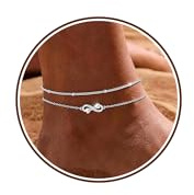 Chihayafuji Fußkettchen für Damen 925 Versilbert Verstellbares Wasserfest Doppelte Stapelbar Fussketten Sommer Strand Fußkette Silber Gold Schmuck Geschenk Frauen
