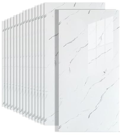 Hyesrtey Piastrelle Adesive da Cucina, Bianco 60 x 30 cm | 15 pezzi, Pannelli da parete impermeabili, autoadesivi, per cucina, bagno, soggiorno, piastrelle da parete