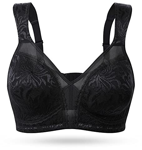 WingsLove Women's Full Cup Minimizer Bra Wide Straps Non-Wired No Padding Bra Comfort Plus Size (Black 48DDD)