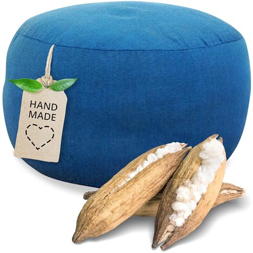 livasia kleines Meditationskissen einfarbig - Ø 32x20cm - Yogakissen mit Kapokfüllung, Pouf, Bodenkissen Yoga Zen Meditation, Sitzkissen für Garten Balkon, Zafukissen handgefertigt (Hellblau Uni)