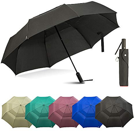 A.Brolly Portobello Large Umbrella For Rain - Big 54 Inch Double Vented Canopy, Folds Into Travel Size, Big Enough To Fit In 2 Adults, Heavy Duty, Sturdy, Windproof W/Auto Open Close (Black)