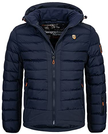 Geographical Norway Aurelien män – vinterjacka herr varm quiltad man höst vinter – varm kappjacka lätt huva – dunjacka vindstopp långärmad stoppning – män, Marinblå, XXL