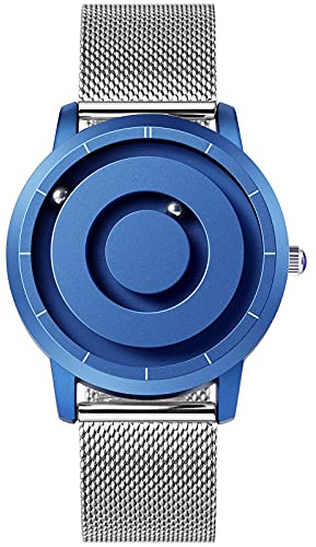 EUTOUR Orologio Uomo Magnetico Moda Semplice Nessun Vetro Cuscinetto a Sfera Quarzo Orologi da Polso da Uomo con Cinturino in Acciaio Inossidabile Blu