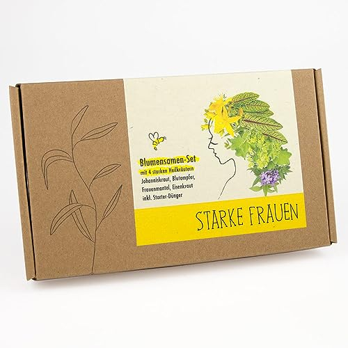 STARKE FRAUEN Pflanzensamen Geschenkbox - Samen mit 4 besonderen Heilkräutern zur Stärkung der Weiblichkeit.