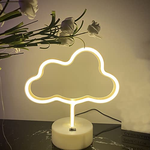 ENUOLI Wolken-Neonlicht Warmweiße Leuchtreklamen Wolken Neonlichter mit Sockel USB/Batteriebetriebene Tischlampen Neon LED-Schilder für Kinder Schlafzimmer Neonlicht-Schilder Dekor für Weihnachtsbar