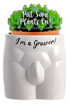Boxer Gifts Grower Pot de Fleurs Fantaisie en Forme de Corps | Cadeau Amusant et Grossier pour décoration d'intérieur, céramique, Blanc, Noir, Taille Unique
