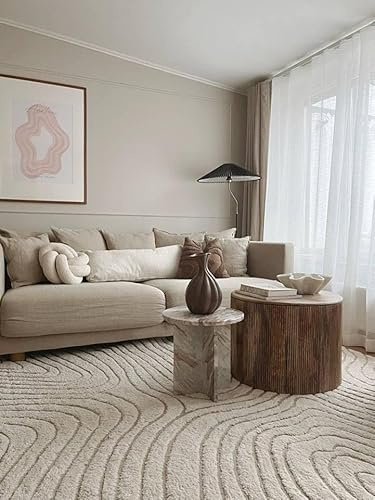 RugVista Chaima, Tapis, Modernes, 240 x cm, Carré, Poil Moyen, Nettoyage à Sec Seulement, Oeko_tex_100, Blanc crème/Beige