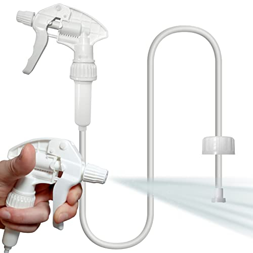 Elixir Gardens White Plastic Bottle Spray Heads with 90cm Hose | Mist & Stream Settings (28/400 Neck Bottle Fitting) Replacement Adjustable Nozzle Trigger Sprayers | x 2