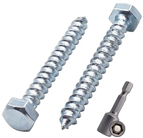 SKIR'CO (80 Stück) DIN 571 verzinkter Stahl Sechskant-Holzschrauben M5 x 40 mm, Schrauben, Sechskantschraube, Schlüsselschrauben (mit magnetischem Sechskant-Bit)