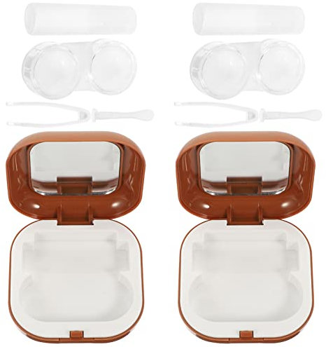 GLEAVI 2sets Travel Contact-Lens Box Contacts Lens Case Lens Box Contact-Lens Mirror for Eye Contacts Carrier Small Cosmetic Container for Travel and Daily Use