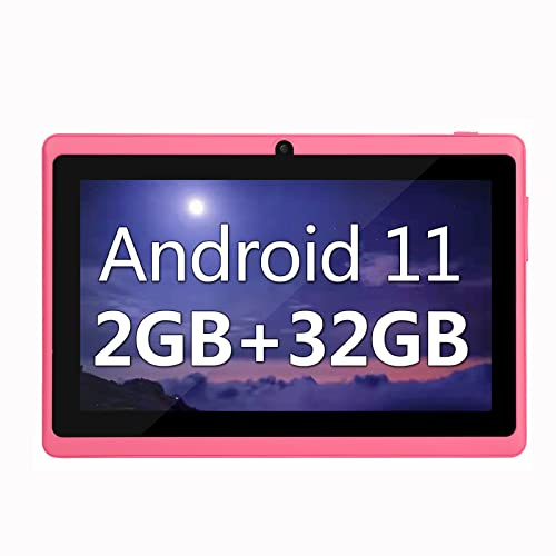 Haipky 7 Inch Android 11.0 Tablet PC, 2GB RAM+32GB ROM, Quad Core, Dual Cameras, 1024x600 HD Screen, WiFi, Bluetooth, GMS, Gift for Adult & Kids (Pink)