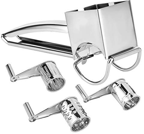 Grattugia Formaggio Rotante, Grattugia Manuale Manuale In Acciaio Inossidabile, Trituratore, Taglierina, Con 3 Lame A Tamburo Per Macinare Formaggio Duro Noci Al Cioccolato Con Guarnizioni