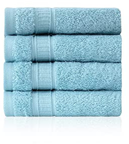 4 Piece 13” × 13” Soft Turkish Cotton Washcloths for Bathroom, Kitchen, Hotel, Spa, Gym & College Dorm | Absorbent and Super Soft Washcloth Set for Body & Face, Baby and Adults - Aqua