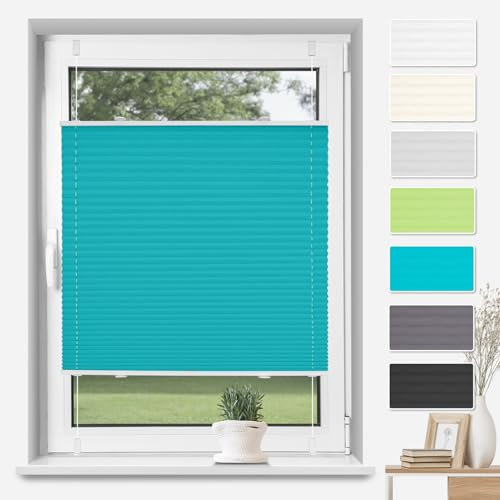 TFSKY Plissee Klemmfix ohne Bohren Türkis B45 x H120 cm, Plisseerollo Jalousie Lichtdurchlässig Faltrollo Easyfix Sonnenschutz und Sichtschutz für Fenster & Tür