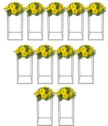 11Pcs Wedding Metal Centerpieces for Table, 15.7 Inch Tall Flower Plants Vase Column Geometric Centerpiece Vases Stand Rectangular Display Rack for Weddings Party Event Decoration