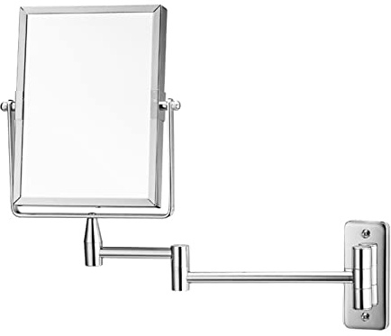 SWHC Kosmetikspiegel Wandmontage, 360° Drehbar Schminkspiegel Doppelseitig Wandspiegel Klappbar Rasierspiegel 3-Fach Vergrößerungsspiegel Silber Rechteckig Make-up Spiegel