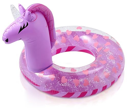 WenYa 22 Inch Unicorn Inflatable Floats Rings for Kids, Girls Unicorn Inflatable Pool Rings with Glitter for Kids Swimming Pool Water Sports(Purple）