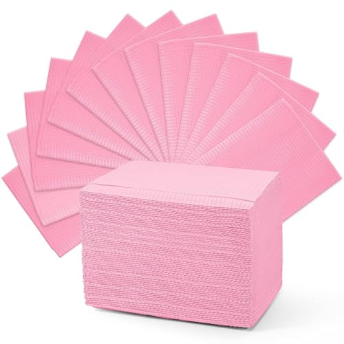 Amira Beauty Disposable Dental Bibs 13 x 18 – 3-Ply, Soft, Tear-Resistant, Waterproof Bibs for Dental, Nail, and Salon Professionals, Tattoo Napkins for Piercing, Pink, Pack of 50