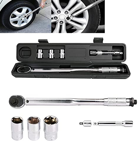JMorCO 1/2-Zoll-Antriebs-Click-Drehmomentschlüsselsatz, Drehmomentschlüssel mit 1/2 Ratschen-Drehmomentschlüssel-Steckschlüsselsatz, 17-, 19-, 21-mm-Adapter, 125-mm-Verlängerung