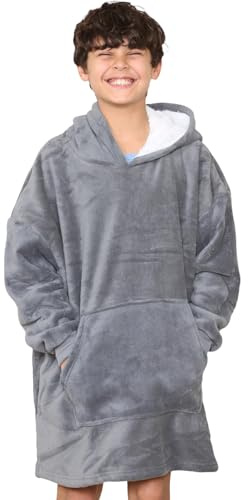 A2Z 4 Kids Girls Boys Oversized Hoodie Snuggle with Plush Warmth Sherpa Fleece Lining - Snuggle 958 Grey Kids 7-10