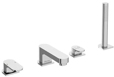 4-Loch Badewannenarmatur | 4-Loch Wannenrandarmatur mit Ausziehbarem Handbrause | 4-Loch Armatur für Badewanne mit Handbrause | Chrome | RAVAK, (CR 025)