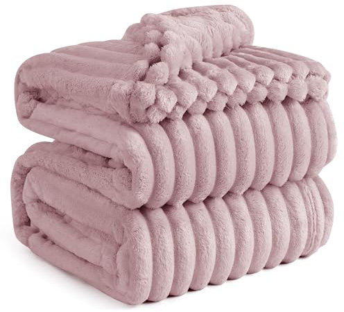 Bedsure Manta Suave y Esponjosa, Manta de Forro Polar, Manta de Cordón Gruesa, Suave y cálida, acogedora para Cama y sofá, Rosa, 220 x 240 cm