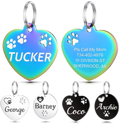 YEHANTI Hundemarke mit Gravur - Hundemarke Personalisiert mit Name, Telefonnummer und Adresse, Edelstahl Herz Namensschild für Halsband, Anhänger Marke für Hunde, Katzen und Welpen (Bunt, Klein)