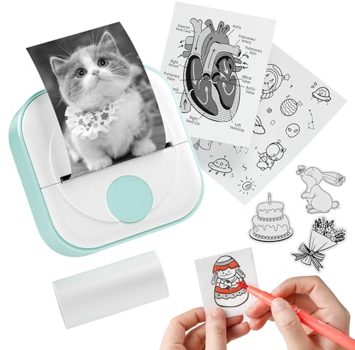 Q02 Mini Drucker- Bluetooth Fotodrucker für Smartphone, Thermodrucker für Lernen, Schulsachen Aesthetic, Kompatibel mit T02 papier, Etikettendrucker für Notizen, Tagebuch, Memo, Foto, Journal, DIY