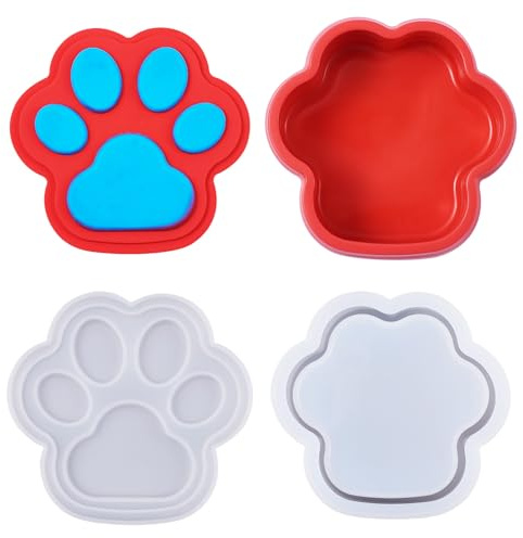Magibeads Paw Print Mold Silicone Dog Epoxy Resin Small Storage Box Mold with Lid Cat Paw Box Pet Footprint Container Jar Resin Jewelry Casting Molds for Crafts DIY Makeup Jewelry Trinket