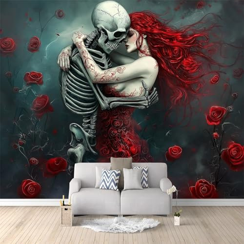 Papier Peint 400 x 280 cm Fresque Murale 3D Personnage Gothique Et Femme Design Unique Moderne Décoration Murale Fleurs pour Salon Chambre Décoration Murale Murale Gris