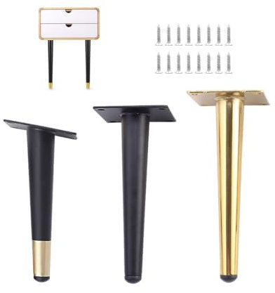 Generisch 4 Stück Möbelbeine Möbelfüße, Schrankfüsse Mit Schrauben, 10cm 15cm 17cm 20cm 25cm 30cm Möbelfüße Für Sofa, Couchtische, Schränke, TV-Schränke, Nachttisch, Schubladen(Gold,10in/25cm)