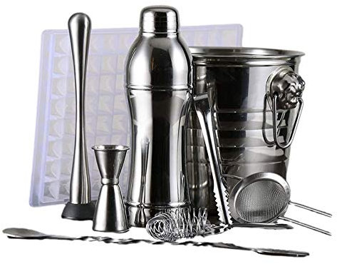 UHJKLA Juego de coctelera de 22 oz - Juego de coctelera Profesional para Mezclar Bebidas, medidor y Cuchara mezcladora - Herramientas de Barra de Acero INOX