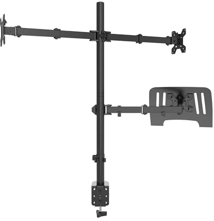 Audizio CMA20L Monitor Halterung 2 Monitore mit Laptop Arm, Dual Monitorhalterung, Laptophalterung Schwenkarm, 13-32 Zoll Bildschirme, VESA 100x100 & 75x75, Kabelmanagement, 360° Drehung