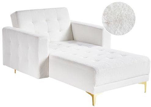 Beliani Chaiselongue mit Armlehnen Bouclé cremeweiß gesteppt goldene Beine Aberdeen