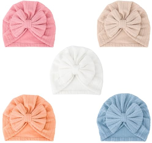 DRESHOW Babymütze Baby Turban Mütze Brötchen Knoten Kleinkinder Infant Beanie Mütze Baby Mädchen Jungen Weiche Kleinkind Mütze 5 Stück