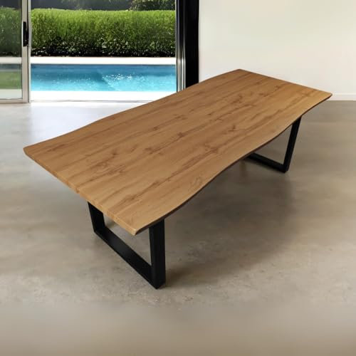 Bett11 Esstisch 220x100 cm Holz 40mm Eiche-Optik, U-Gestell schwarz, Baumkantentisch aus Holz, Casa Massiva