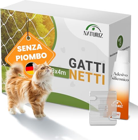 Naturiz® Katzennetz für Balkon ohne Bohren inkl. Klebehaken & Silikonkleber – Katzenschutznetz für Balkon & Fenster, Katzennetz transparent - Taubennetz, Katzenschutznetz, Katzengitter (3x4m)
