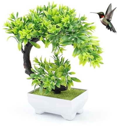 KLEHOPE Bonsai Artificiel, Vert Petite Plante Artificielle Interieur, Créatif Plante Decorative Interieur, Orchidée Artificielle, pour Décorer Bureau, Salon, Chambre, Rebords de Fenêtre, Balcons
