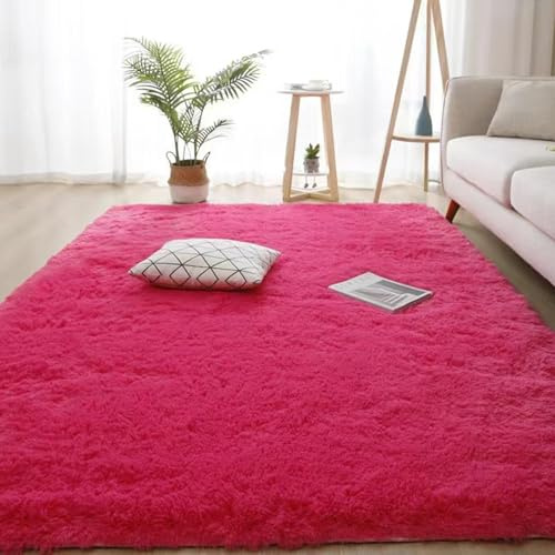 AIMECO Tappeti camera da letto Tappeto Peloso Morbido lungo Soggiorno Carpet stanza da letto pelo moderno scendiletto salotto Antiacaro Antiscivolo Bambini pavimento Grande 160 * 200cm Fucsia