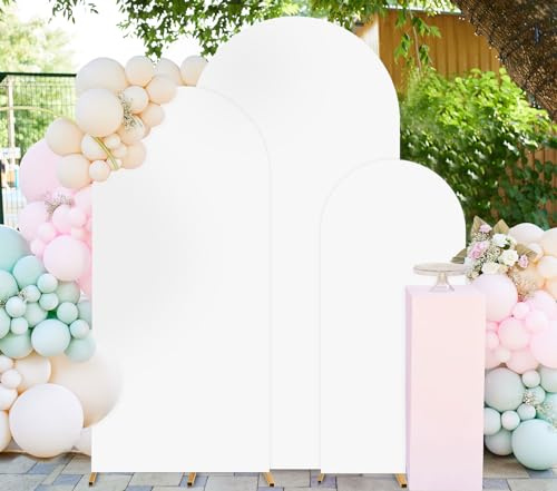 FUHSY Spandex Bogenabdeckung Satz von 3 Hochzeit Bogen Steht Abdeckungen 1.2M 1.5M 1.8M weißer Bogen Backdrop Abdeckung Chiara Bogen Abdeckungen Stretchy Backdrop Stoff für Geburtstag Party Hochzeit