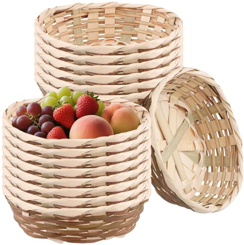 NAMYEUT 15PCS Bamboo Bread Baskets, 7 Inch Woven Bread Basket for Table, Round Food Fruit Storage Basket for Kitchen, Restaurant, Picnic