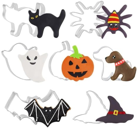 COYUN 7 Pcs Moldes Galletas Halloween, Cortadores Halloween De Galletas De Acero Inoxidable,Cortadores De Galletas Diy Para Niños- Calabaza, Murciélago, Sombrero De Bruja, Gato, Fantasma