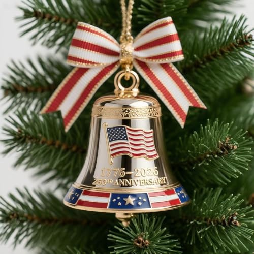 United States 250th Anniversary Bell Ornament - Handmade Metal Enamel Crafted Commemorative Hanging Decor for Patriotic Christmas Tree, Collectors Gift, Outdoor Garden Fence Patio Decor (A)