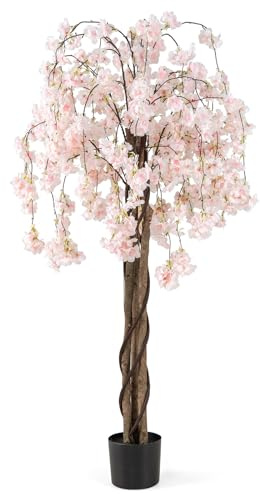 COSTWAY Künstlicher Kirschblütenbaum Kunstpflanze, 163 cm, Kunstbaum mit Blüten, Blumenbaum im Topf, Blütenbaum Kirschbaum Sakura, für Hochzeit Zuhause Büro, Frühlingsdekoration (Weiß)