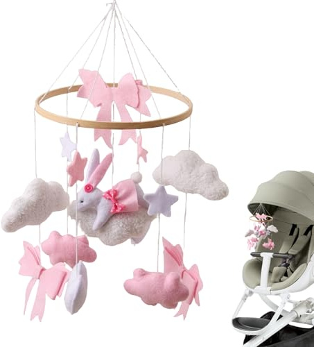Mobile für Babybett – Mobile dekorative, mit rosa Schleife, zum Aufhängen, für Wand, Fenster, beruhigend, romantische Dekoration zum Schlafen